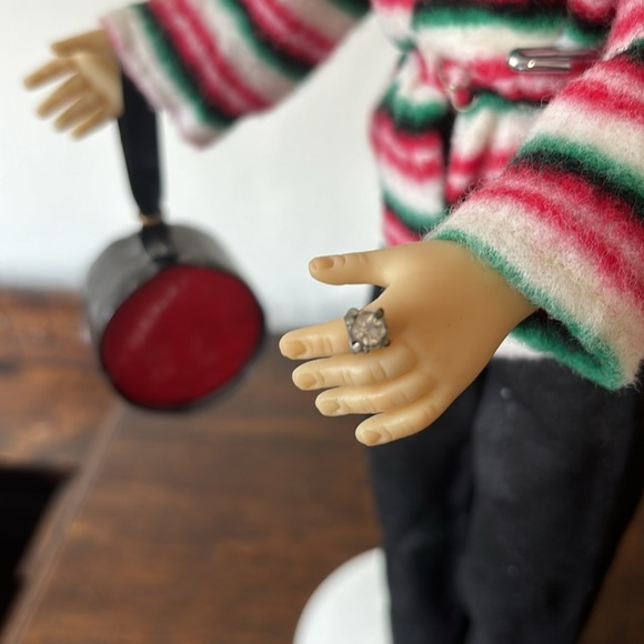 Vintage Antique Striped Doll with Red Bow - Picture 5 of 8